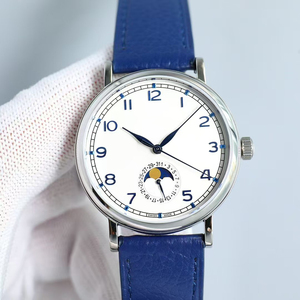 Relojes de Lujo para Hombre de Alta Gama con Fase Lunar Automática, Fecha, Resistentes al Agua, Luminosos, Esfera Blanca, Correa de Cuero Azul Medianoche - Product Image 1