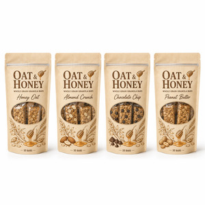 Sachet Doypack à fenêtre refermable avec fermeture éclair pour barres granola aux céréales entières, emballage alimentaire pour chewing-gums et snacks, personnalisable - Product Image 1