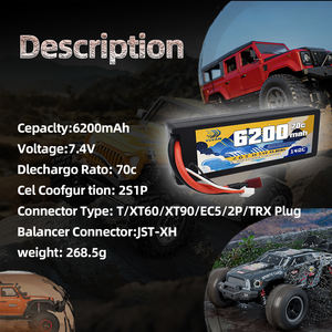Vsvaw LiPo แบตเตอรี่ Lipo 2S 6200mAh 7.4V 70C พร้อมปลั๊กดีโอสำหรับรถ RC รถบรรทุกแบตเตอรี่ Lipo RC fdrone เครื่องบินเรือของเล่นอะไหล่รถ - Product Image 3