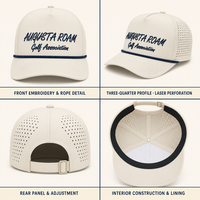 Cappello da Golf a 5 Pannelli Blu Navy con Corona Alta e Cordino, Perforato al Laser, Logo Personalizzato, in Twill di Qualità, Leggero, Vendita all'Ingrosso