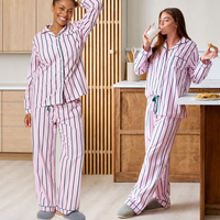 Ensemble de pyjama pour femme à rayures personnalisées, vente en gros d'usine, chemise de nuit à manches longues, pyjama en bambou respirant