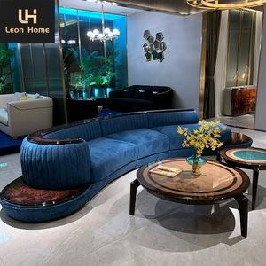 Desain Baru Furnitur Rumah Ruang Tamu <span class=keywords><strong>Sofa</strong></span> Kain Pelapis Beludru Biru Dongker Modern - Product Image 2
