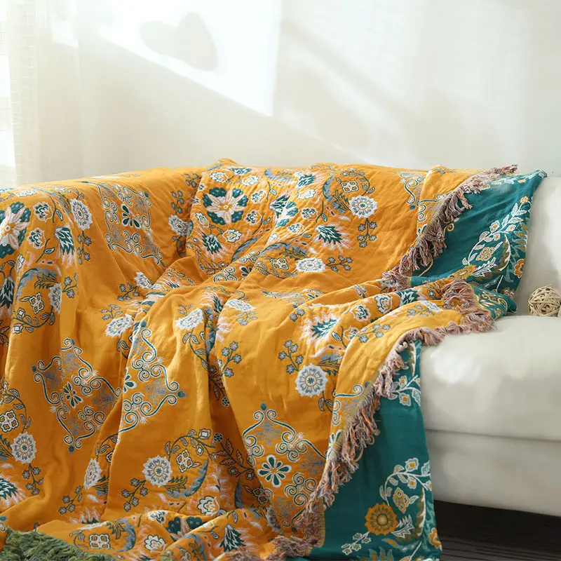 Avrupa çiçek tarzı çift taraflı pamuk gazlı bez havlu battaniye atar kanepe kılıfı yastık yatak battaniye
