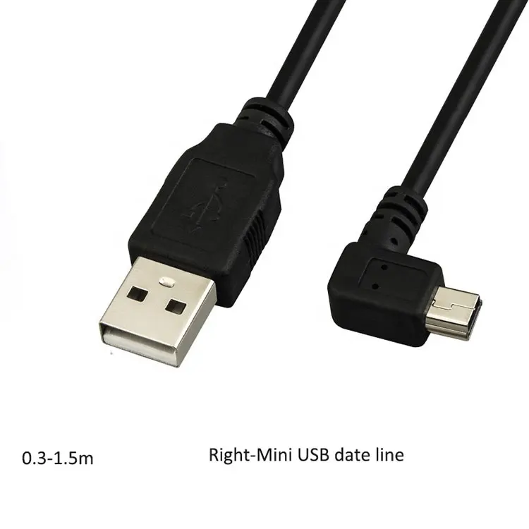 도매 L 모양 직각 USB 2.0 미니 5 핀 USB 데이터 충전 케이블 미니 USB 90 도 평면 케이블 남성