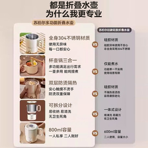 Hervidor eléctrico Supor de 1 litro de acero inoxidable mini con apagado automático para uso doméstico y de viaje - Product Image 2