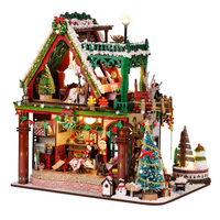 Mainan Blok Bangunan Model Rumah Kayu Natal Musim Dingin, Dekorasi Meja Meriah Rakitan DIY, Hadiah Liburan Anak-anak