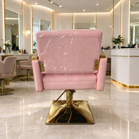 Ensemble de chaises de salon roses, chaise de coiffeur avec bac à shampooing, cadre doré, mobilier de salon en cuir PU rose
