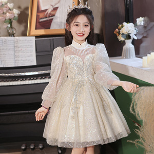 Nueva ropa para niños, vestidos de gasa hinchados para niñas, vestido de graduación de princesa elegante de cumpleaños para niños, vestido de baile de manga larga con lentejuelas - Product Image 2