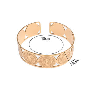 Brazalete de <span class=keywords><strong>San</strong></span> <span class=keywords><strong>Benito</strong></span> Clásico, Religión Católica Cristiana, Acero Inoxidable, Brazalete Ajustable para Hombre - Product Image 1