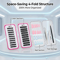 Kit de cils en grappe pliables à 4 couches faits à la main, réutilisables, imperméables, en faux vison/PBT, avec outils de pose DIY et faux ongles à presser