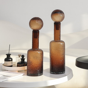 Portacandele <span class=keywords><strong>in</strong></span> <span class=keywords><strong>vetro</strong></span> marrone con coperchio Premium per la casa vaso morbido decorazione atmosfera artistica centrotavola da tavolo - Product Image 1