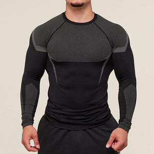 Maglietta Sportiva da <span class=keywords><strong>Uomo</strong></span> a Maniche Lunghe in Poliestere con Motivo a Pois, Asciugatura Rapida, Aderente, Stampata, Elastica e Traspirante per Sollevamento Pesi - Product Image 1