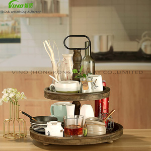 Plateaux décoratifs à 2 niveaux en bois Vino pour la maison et les restaurants, présentoir de buffet, finition peinte, sans danger pour les aliments, pour comptoir - Product Image 4