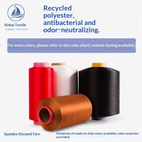 Fil de polyester régénéré antibactérien et désodorisant recouvert de spandex ; Tissu tricoté en ruban de dentelle avec fil élastique FTY à âme filée