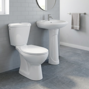 Ensemble sanitaire de salle de bain économique et moderne en céramique, comprenant un WC deux pièces et un lavabo sur colonne - Product Image 4
