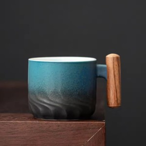 Mug à café rétro en céramique fait à la main de 80 ml avec poignée en bois, tasse à eau de bureau, mug à thé avec filtre, cadeau d'anniversaire sublime, vaisselle, tasses à lait - Product Image 6