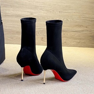 Stivali corti autunno e inverno 2025 nuovi stivali con suola rossa Sexy in pelle scamosciata nera - Product Image 2