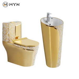 Vente en gros de cuvette suspendue au mur <span class=keywords><strong>pour</strong></span> salle de bain de luxe de haute qualité dorée et blanche et ensembles de cuvette de toilette monobloc - Product Image 3
