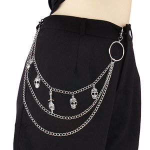 Skull Patterned Waist <b>Chain</b> Zinc Alloy Multiple Layers With Sword Pendant Halloween Fashion Body <b>Chain</b> For Men And Women - Product Image 1