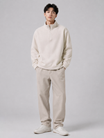 Sweatshirt Polar Fleece 320G Tebal Dua Sisi dengan Ritsleting Setengah, Unisex, Kerah Tegak, Hangat, untuk Pakaian Santai Luar Ruangan Musim Dingin