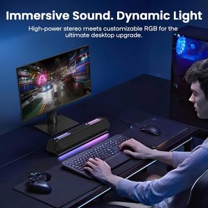 ลำโพงคอมพิวเตอร์ 40W บลูทูธ 5.3 USB-C ซาวด์บาร์เสียงดิจิตอล พร้อมไฟ RGB ซอฟต์แวร์ปรับแต่ง <span class=keywords><strong>EQ</strong></span> สำหรับเล่นเกมส์ ใช้ได้กับคอมพิวเตอร์ตั้งโต๊ะและแล็ปท็อป - Product Image 3
