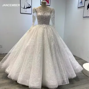 Luxury Ball Gown Bridal Lace Beading Extreme Shine Wedding Embroidery Wedding Dress Wm53