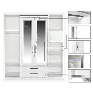 <span class=keywords><strong>Armoire</strong></span> moderne en acier avec porte <span class=keywords><strong>coulissante</strong></span> miroir et tiroirs | Armoires de chambre en aluminium sur mesure - Product Image 3