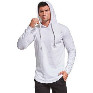 Sudadera con capucha de forro polar ajustada con logo personalizado, transpirable, ligera, de color sólido, para gimnasio, fitness, correr y hacer ejercicio. - Product Image 5