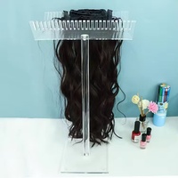 Support de présentation personnalisé en acrylique transparent pour échantillons d'extensions capillaires avec pinces, base carrée, support pour postiches pour salon de coiffure, vente au détail, logo OEM