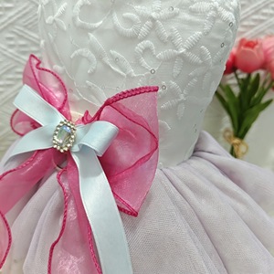 Ropa para Mascotas, Falda Tutú Iridiscente Rosa y Blanca, Vestido de Princesa para Perro, Primavera Verano Cuatro Estaciones, Poliéster de Color Sólido - Product Image 4