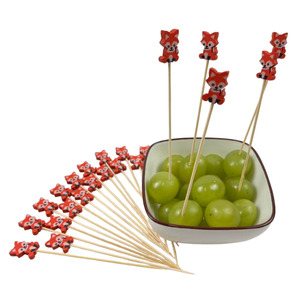 Brocheta de bambú de <span class=keywords><strong>zorro</strong></span> rojo de 12cm, palitos de fruta desechables ecológicos, paquete de 100 Uds., Fiesta infantil - Product Image 5