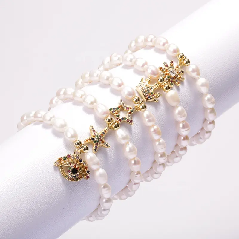 Popolare forma di riso perle d'acqua dolce braccialetto braccialetto zircone arcobaleno pavimentazione carino farfalla ragazze vari accessori gioielli