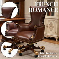 Style royal, bois massif sculpté à la main, 360 °   Chaise de bureau pivotante réglable en hauteur, robuste, style antique, pour la maison et le bureau