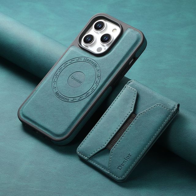 Wireless Charging Luxury Faux Leather Magnet Phone Case Card Holder Stand for iPhone 17 Pro Max 16 Plus 15 Pro 14 13 12