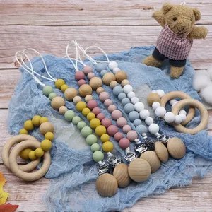Very Popular Baby Teething Beads Silicone Wooden Pacifier Clips