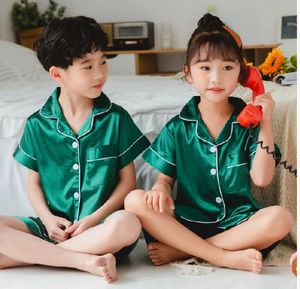 Pyjamas Enfant Ensemble de Nuit <span class=keywords><strong>Adolescent</strong></span> Vêtement d'Intérieur Soie Satin Garçons Filles Chemises de Nuit pour Fête - Product Image 1