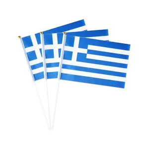 Wholesale Custom Logo Printing Small Stick Mini 14*21cm Polyester Greece Hand Held Flag For Decorations