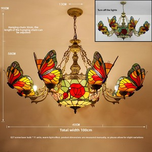Lampadario a Farfalla Stile <span class=keywords><strong>Tiffany</strong></span> Europeo in Lega Dorata con LED per Camera da Letto, Sala da Pranzo, Bar, Caffè, KTV e Club - Product Image 3