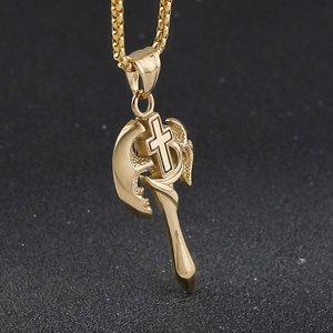 Collar vintage grande con cruz y espada, hacha plateada estilo punk con cadena de suéter de acero inoxidable, engaste de bisel, joyería de moda, regalo - Product Image 2