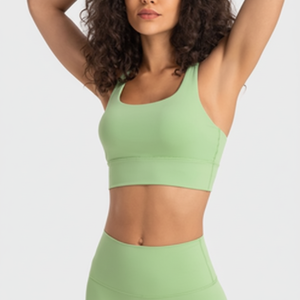 Soutien-gorge de sport pour femme, vert olive, côtelé, maintien élevé, tissu doux, pour le fitness - Product Image 1