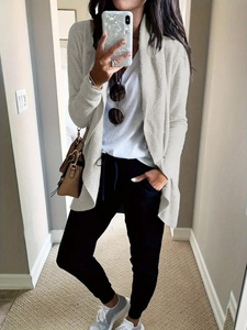 Women's Oatmeal Soft Knit <strong>Cardigan</strong>, <strong>Waterfall</strong> Collar Open Front Loose Sweater Coat for Fall &amp; Spring(customizable) - Product Image 3