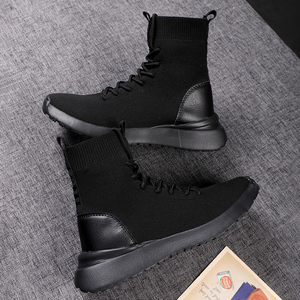 Nuove comode <span class=keywords><strong>scarpe</strong></span> alte da donna <span class=keywords><strong>con</strong></span> <span class=keywords><strong>tacco</strong></span> <span class=keywords><strong>alto</strong></span> in maglia <span class=keywords><strong>scarpe</strong></span> stringate a calzino da passeggio per donna a basso prezzo marca Eva Sneaker vendita calda - Product Image 2