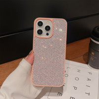 Coque de téléphone de luxe en gros avec logo de créateur, entièrement ornée de diamants, pour iPhone 17 Pro Max, 16 Pro, 15 Plus, 14 Pro Max, 13, 12, 11