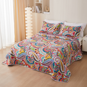 Parure de lit trois pièces universelle en coton pur double face, écologique, douce, sergé 300TC, imprimé végétal moderne, tailles Queen et King - Product Image 1
