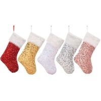 Bas de Noël doux et écologiques de luxe de haute qualité Nouvelles chaussettes en peluche à paillettes avec sacs de bonbons Cadeaux et décorations de Noël