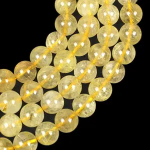 Wholesale natural gemsmtone quartz 3mm to 14mm smooth round gold rutilated quartz loose beads for DIY jewelry making