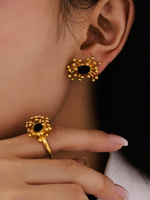 Modernes Edelstahl-Zirkon-Ohrringe- und Ring-Set, verstellbar, Geschenk für besondere Anlässe, Damenschmuck-Set