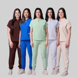 Bestex Fabrikant Medische Scrubs Voor Vrouwen Elastische Ademende Chirurgie Kliniek Verpleegkundige Uniform Knoophals Scrubs Uniformen Sets