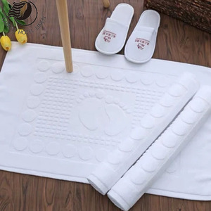 Tapis de bain d'hôtel blanc 100% coton tissé jacquard 50*80CM, serviette de sol à séchage rapide - Product Image 5