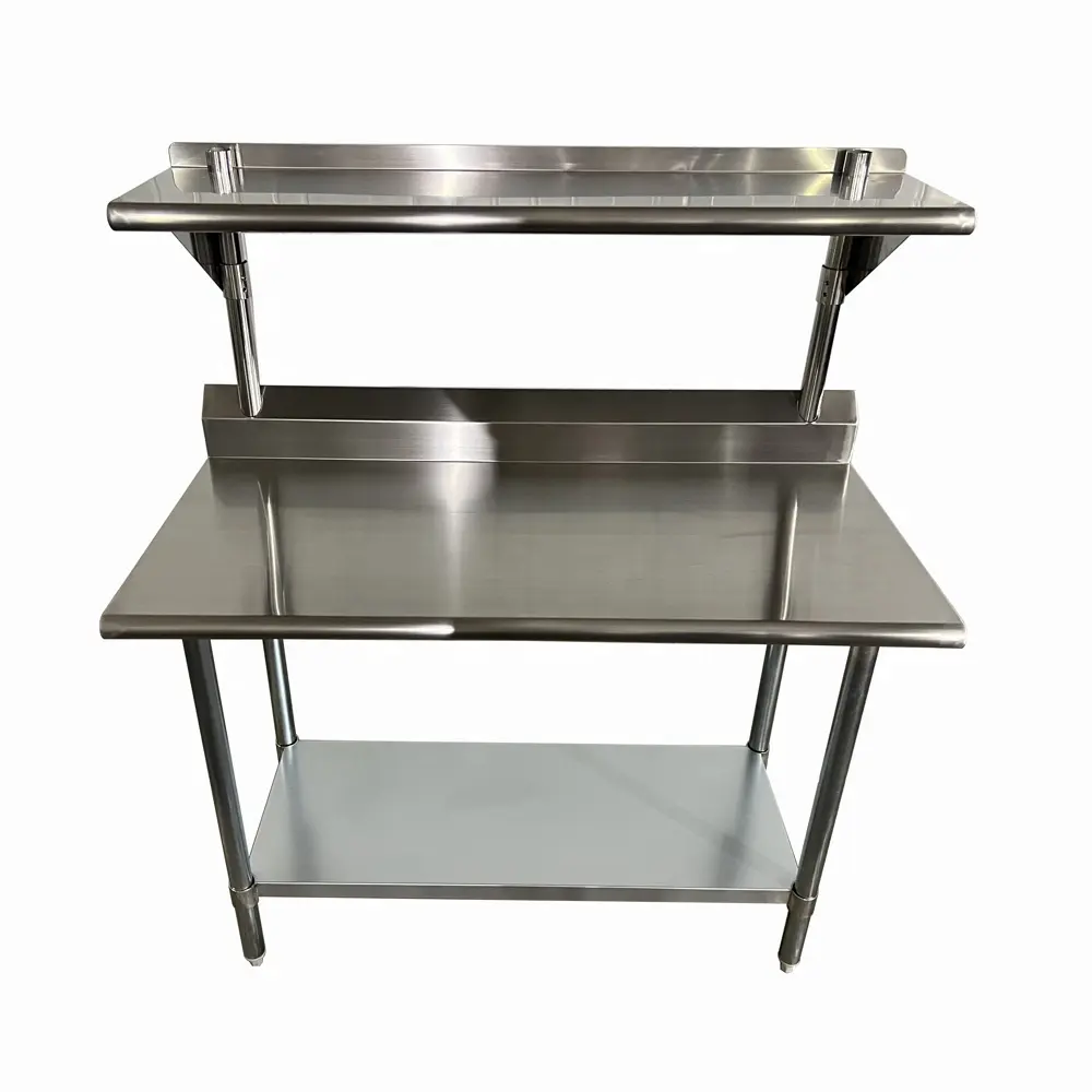 New Design Stainless Steel Work Table With Wall Shelf Commercial Kitchen Working Table With Backsplash Large Weight Capacity